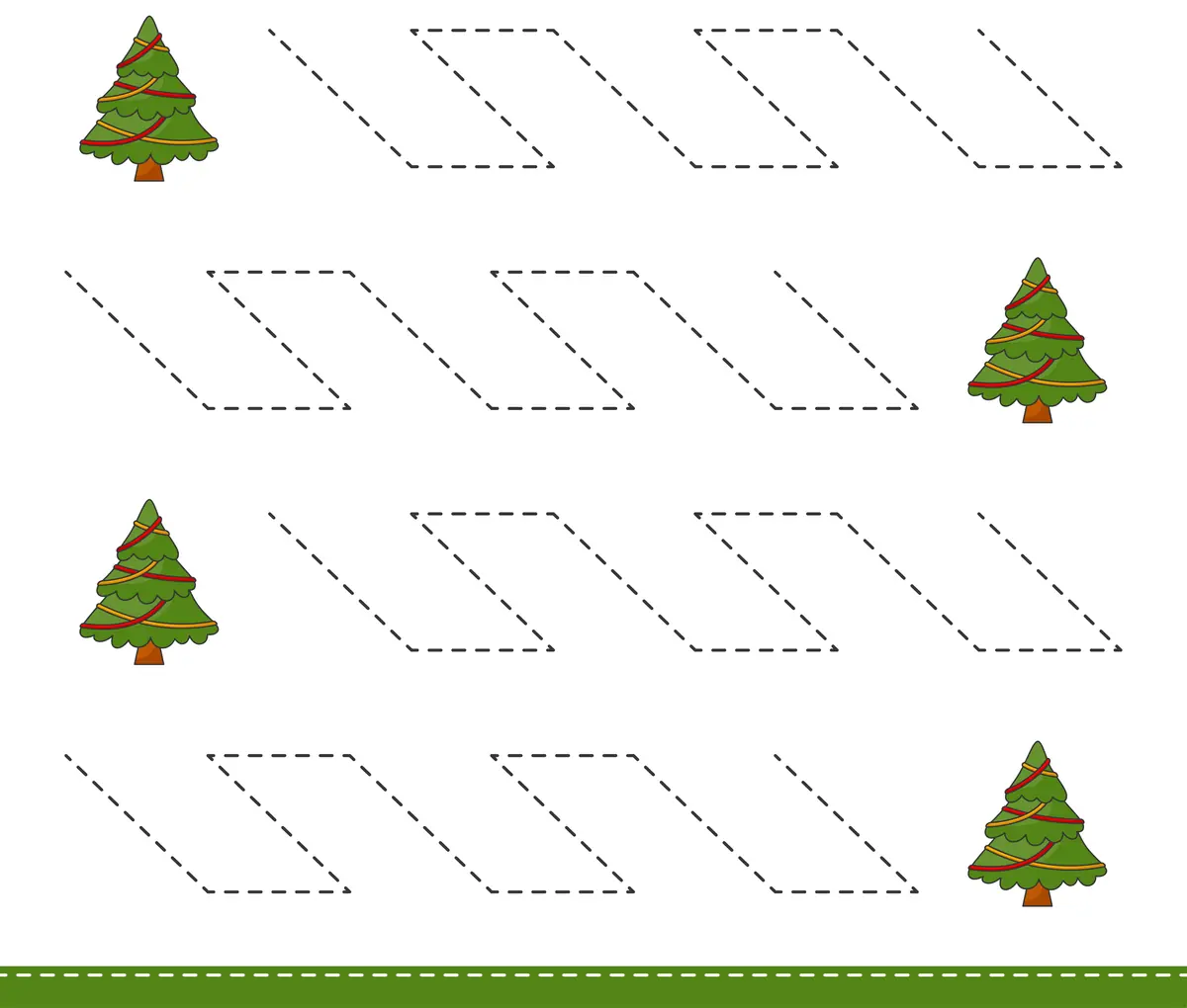 fiche lignes obliques version sapin de Noel a imprimer