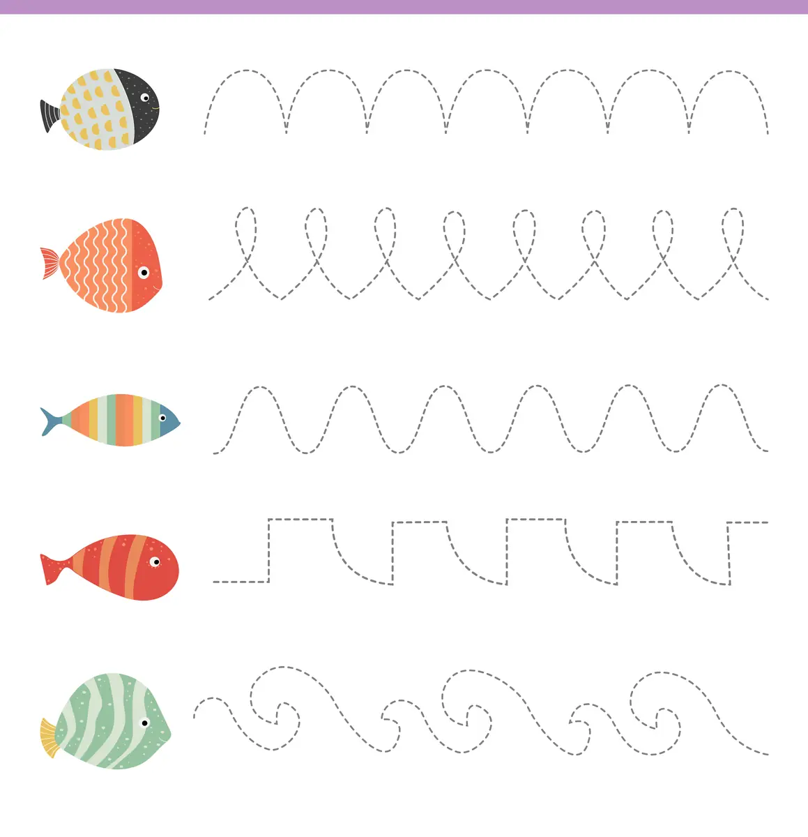 fiche graphisme poissons et lignes ondulees a imprimer