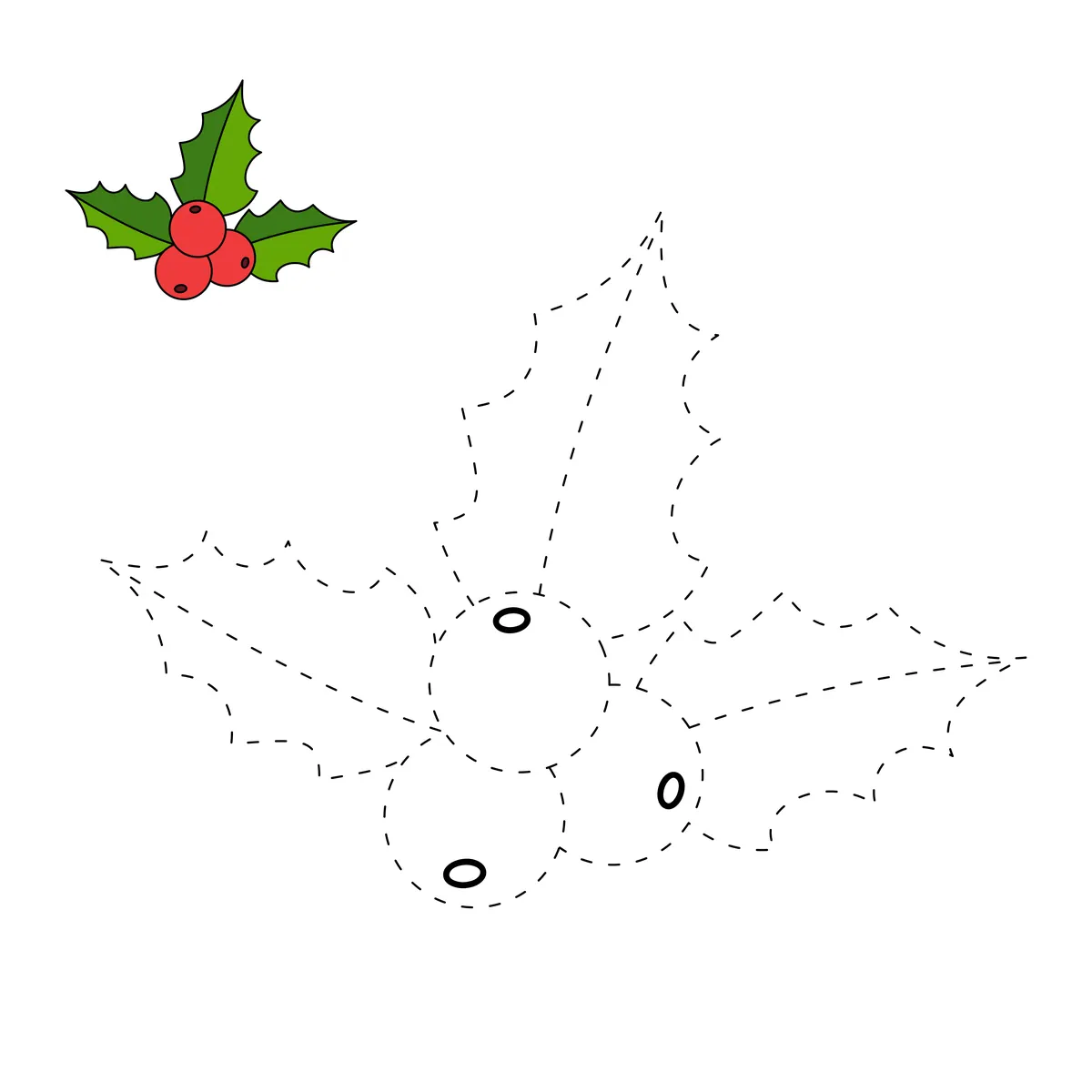 Fiche Noel tracer et colorier la branche de houx a imprimer maternelle