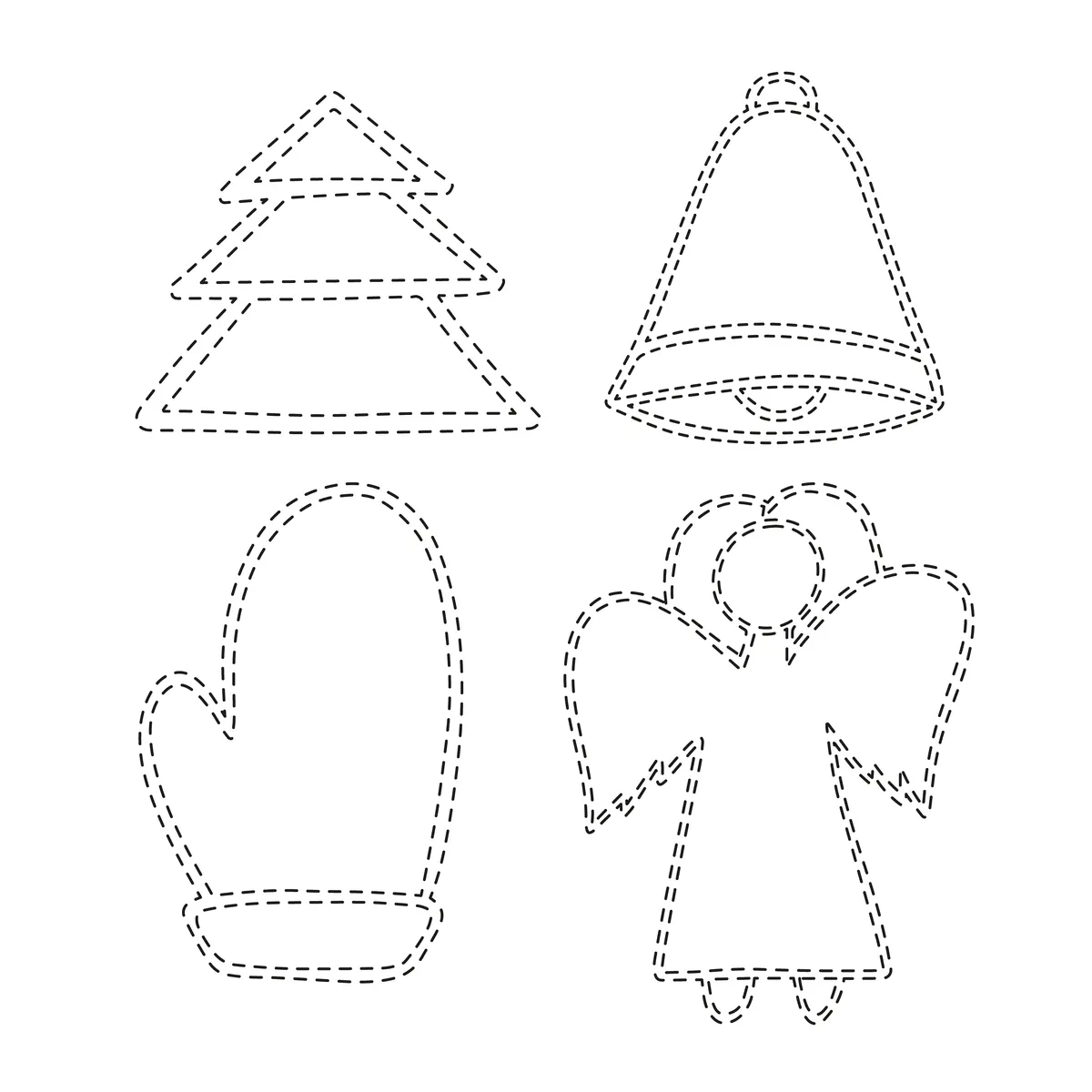 Fiche graphisme Noel repasser les contours pointilles sapin cloche moufle ange a imprimer maternelle