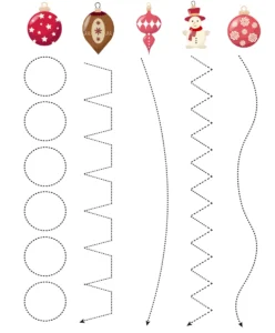 Fiche graphisme Noel ronds zigzags et vagues vers les boules de Noel a imprimer maternelle