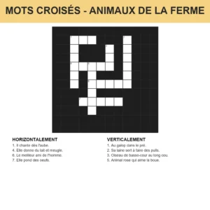 Grille de mots croisés animaux de la ferme à imprimer pour enfant