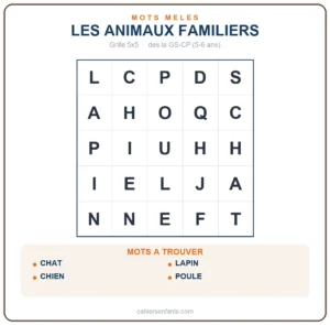 Mots meles animaux a imprimer pour enfants