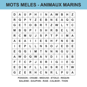 Mots mêlés mer et océan à imprimer