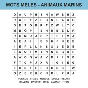 Mots mêlés mer et océan à imprimer