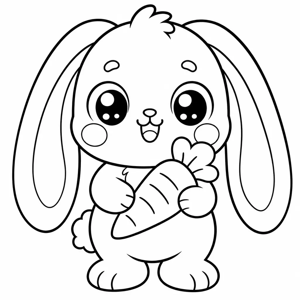 Coloriage kawaii lapin avec carotte a imprimer
