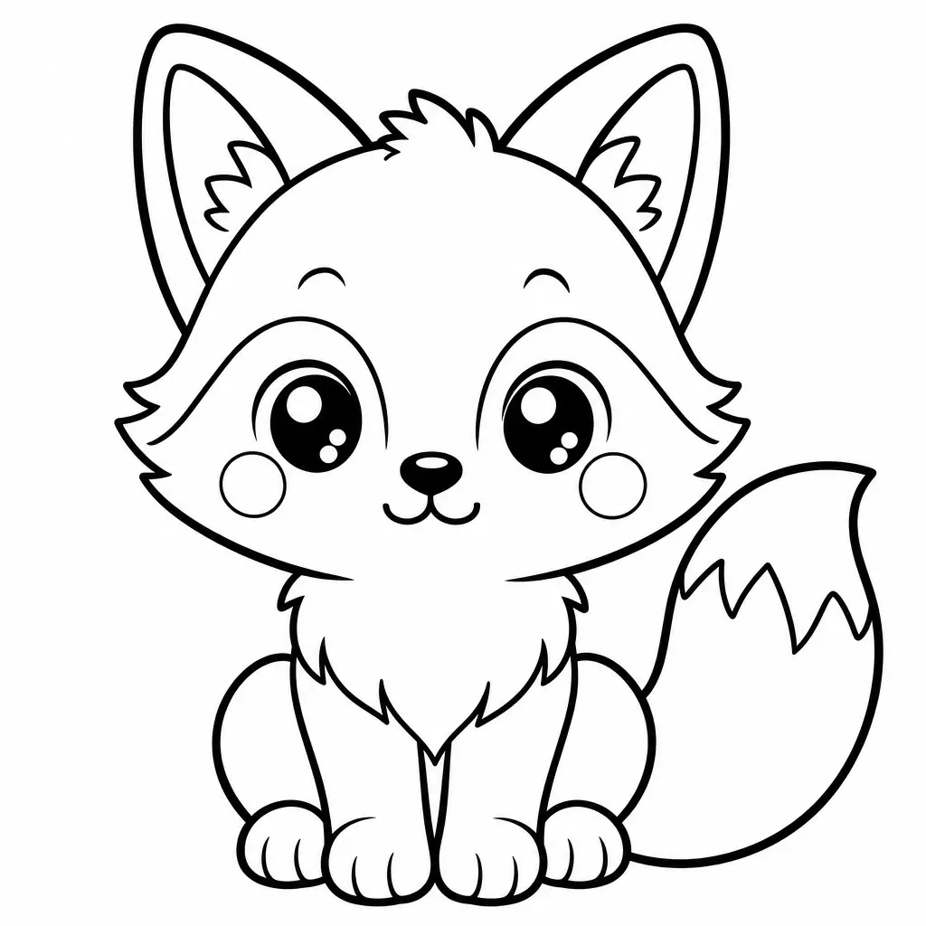 Coloriage kawaii renard avec grande queue a imprimer
