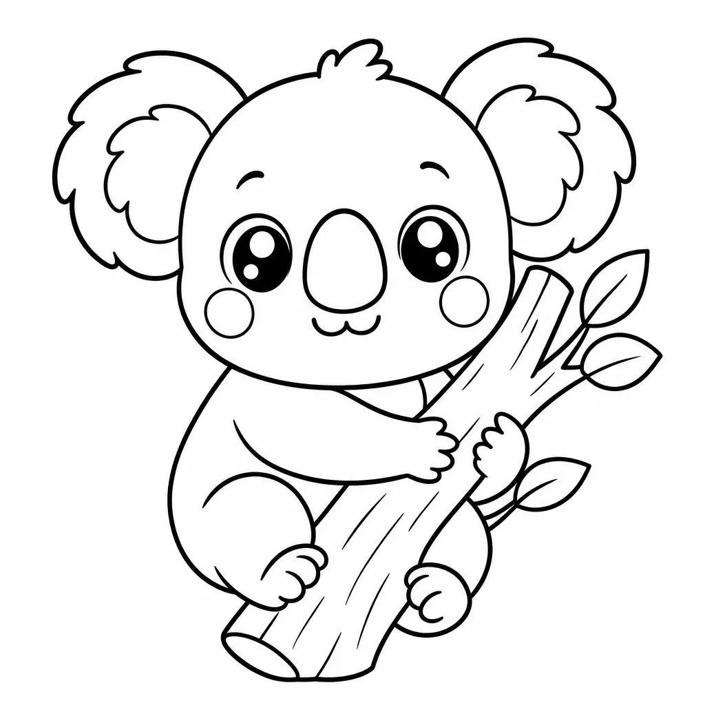 Coloriage kawaii koala accroche a une branche a imprimer