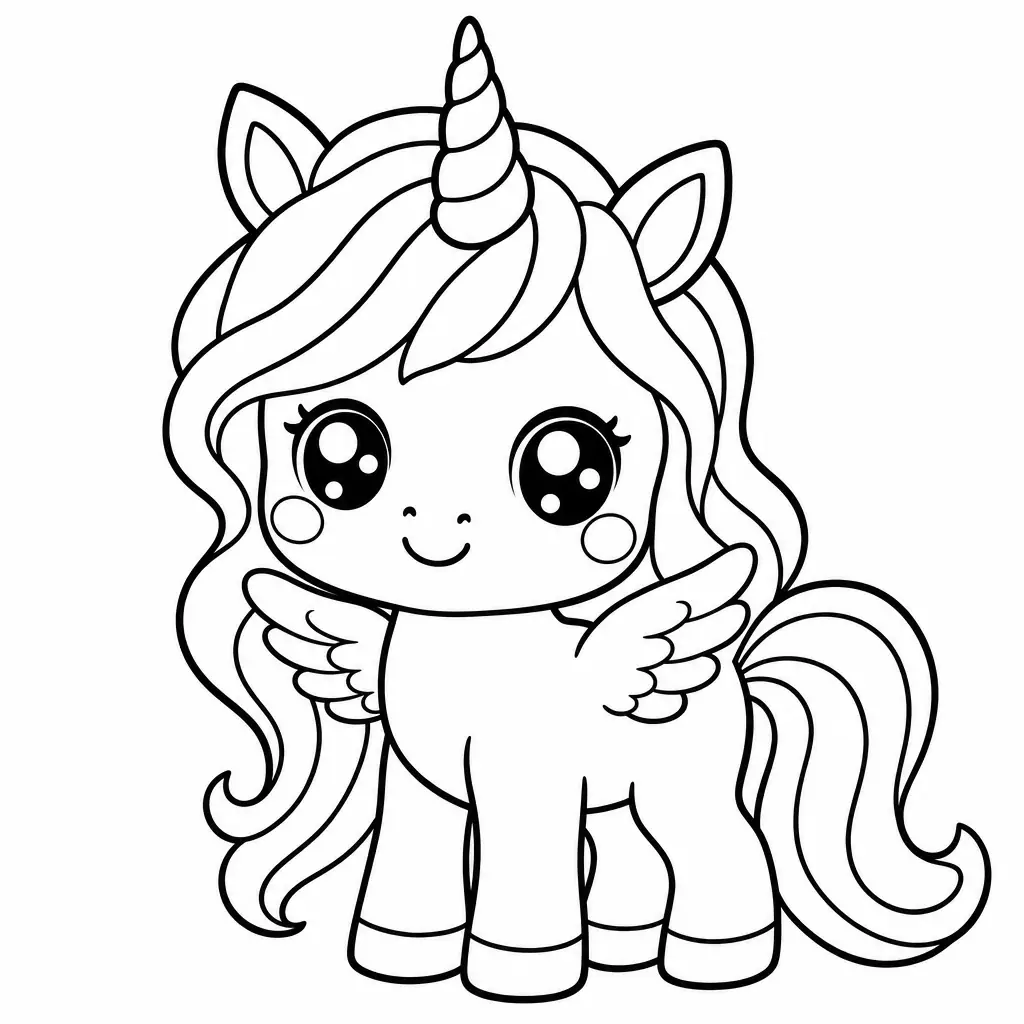 Coloriage licorne kawaii debout a imprimer