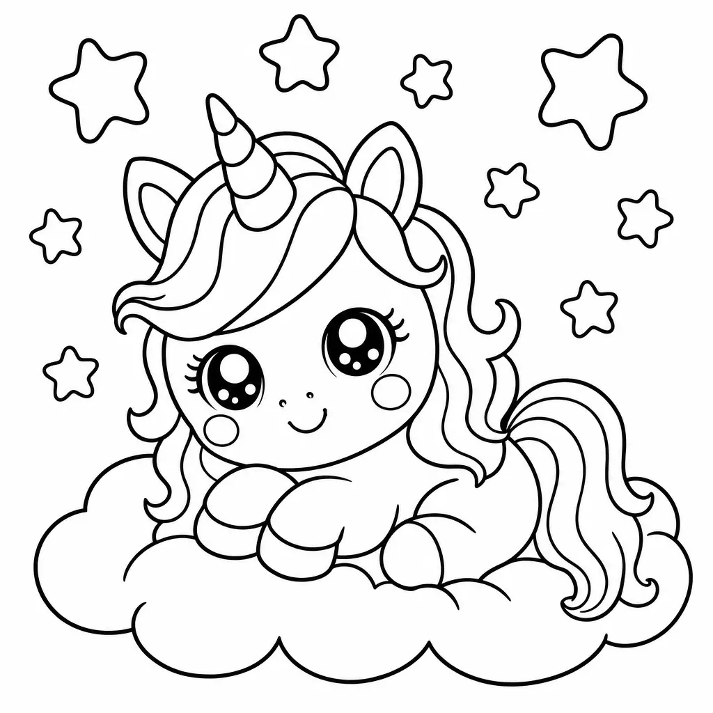 Coloriage licorne kawaii sur un nuage a imprimer