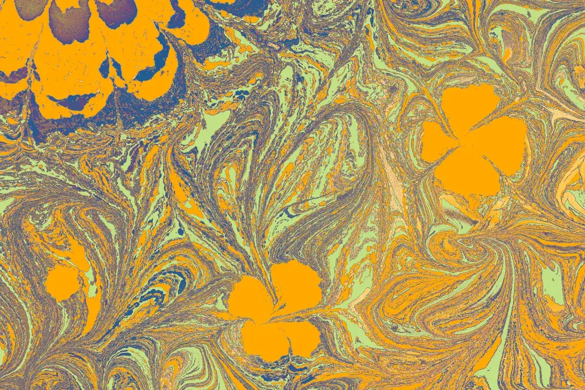 tourbillons et fleurs orange a la maniere de Klimt