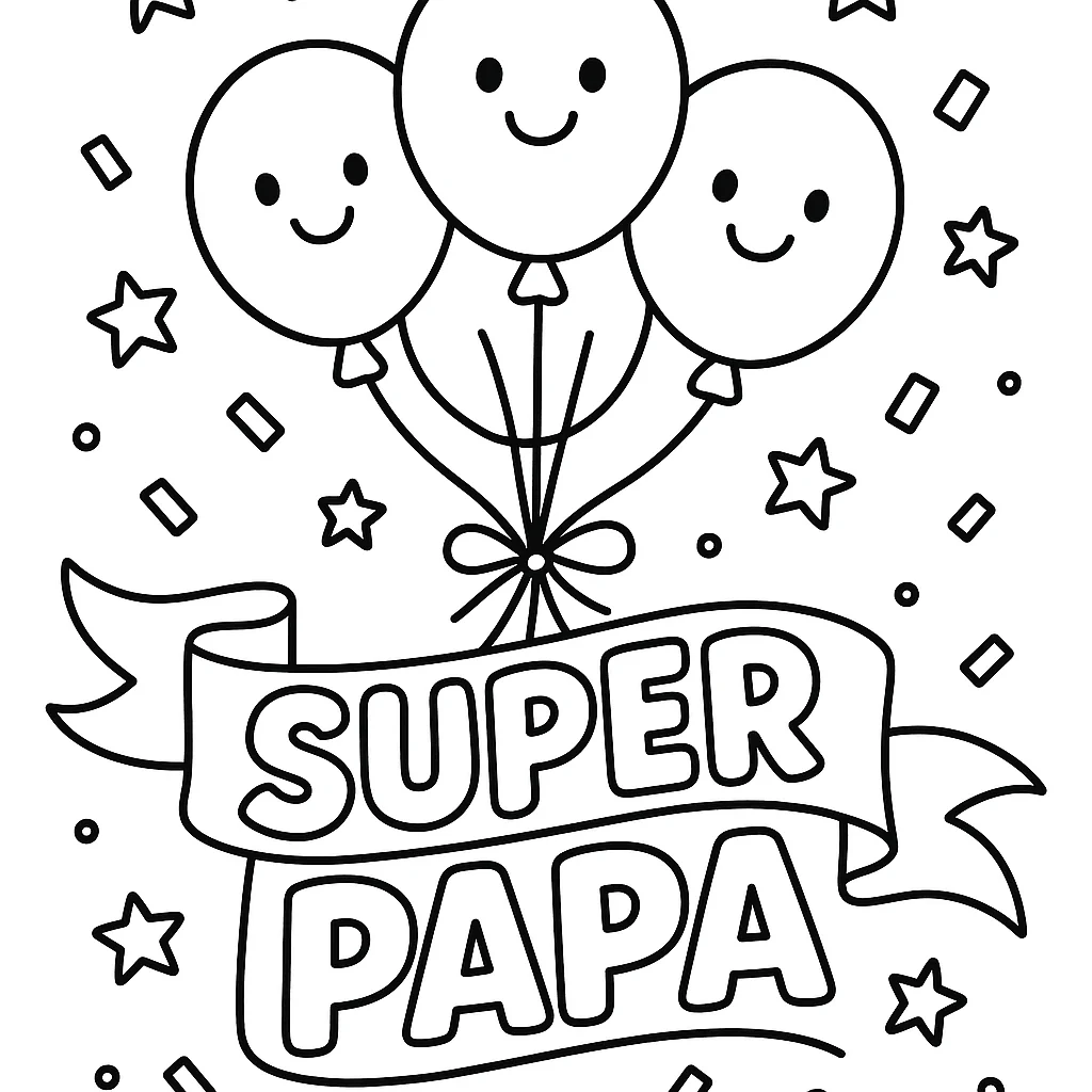 Coloriage SUPER PAPA ballons fête des pères à imprimer