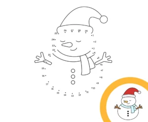 Points à relier de Noël : bonhomme de neige au bonnet rouge à imprimer