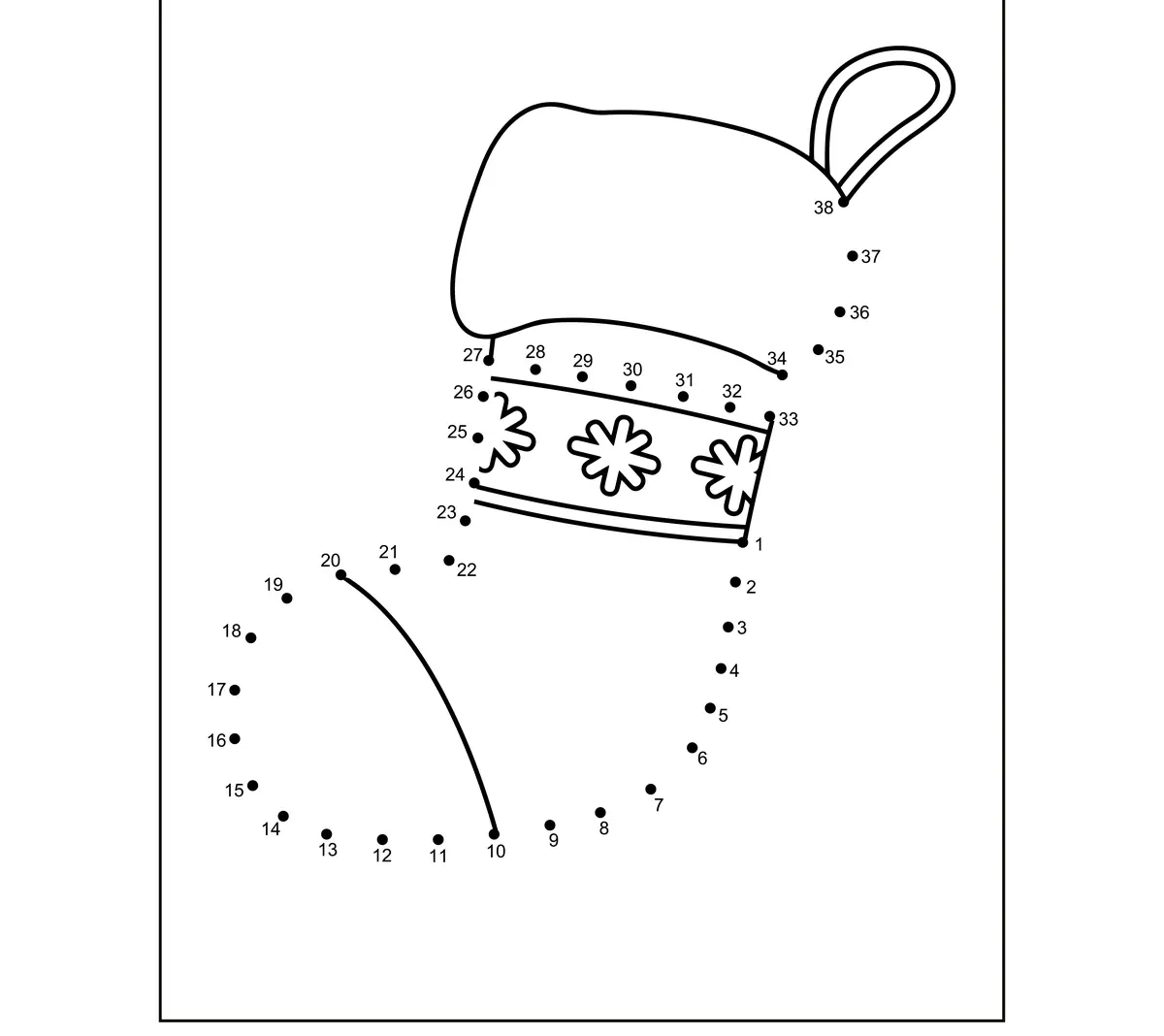 Points à relier de Noël : bonnet du Père Noël de 1 à 38 à imprimer