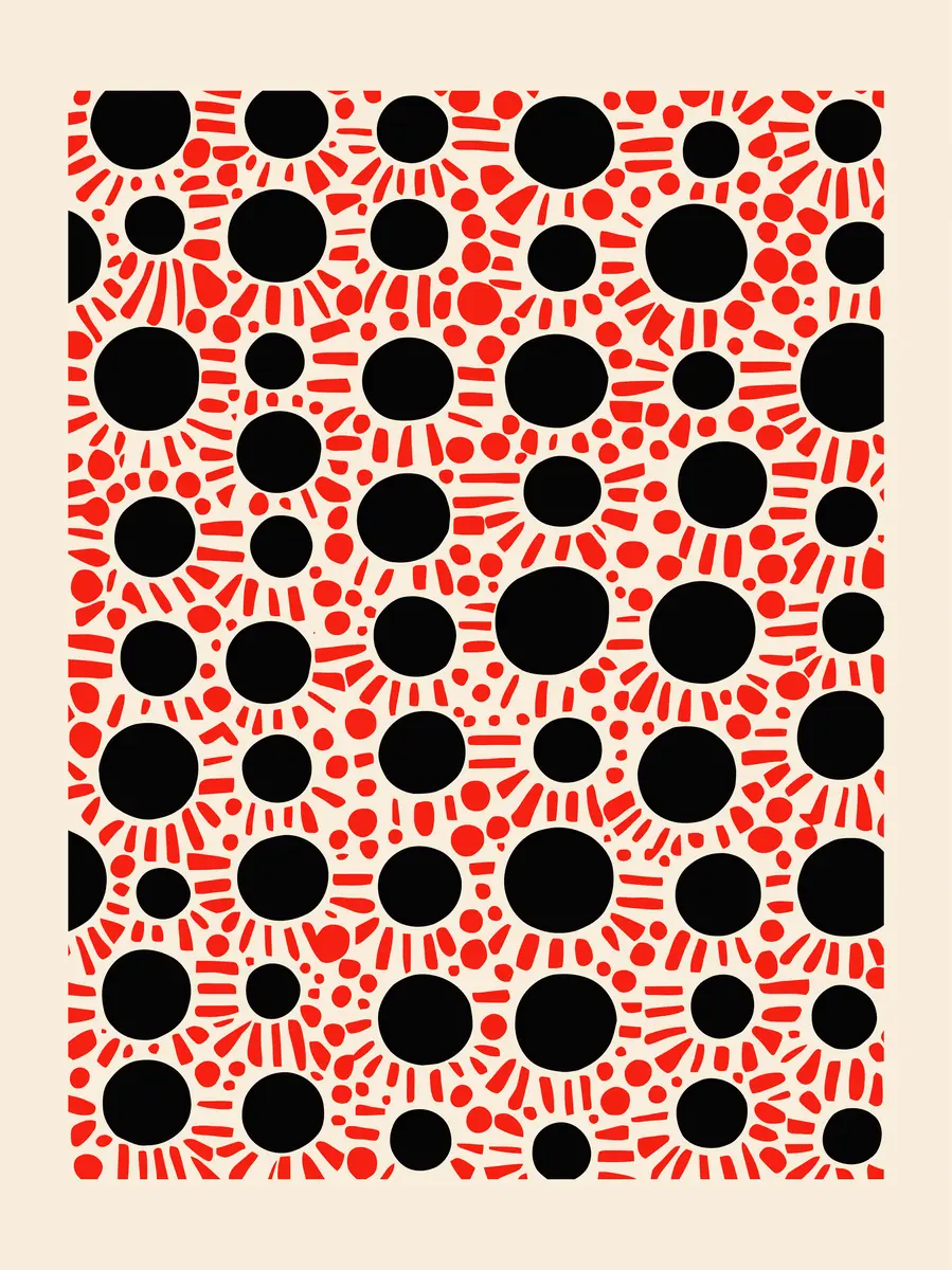 pois noirs et rayons rouges sur fond sombre