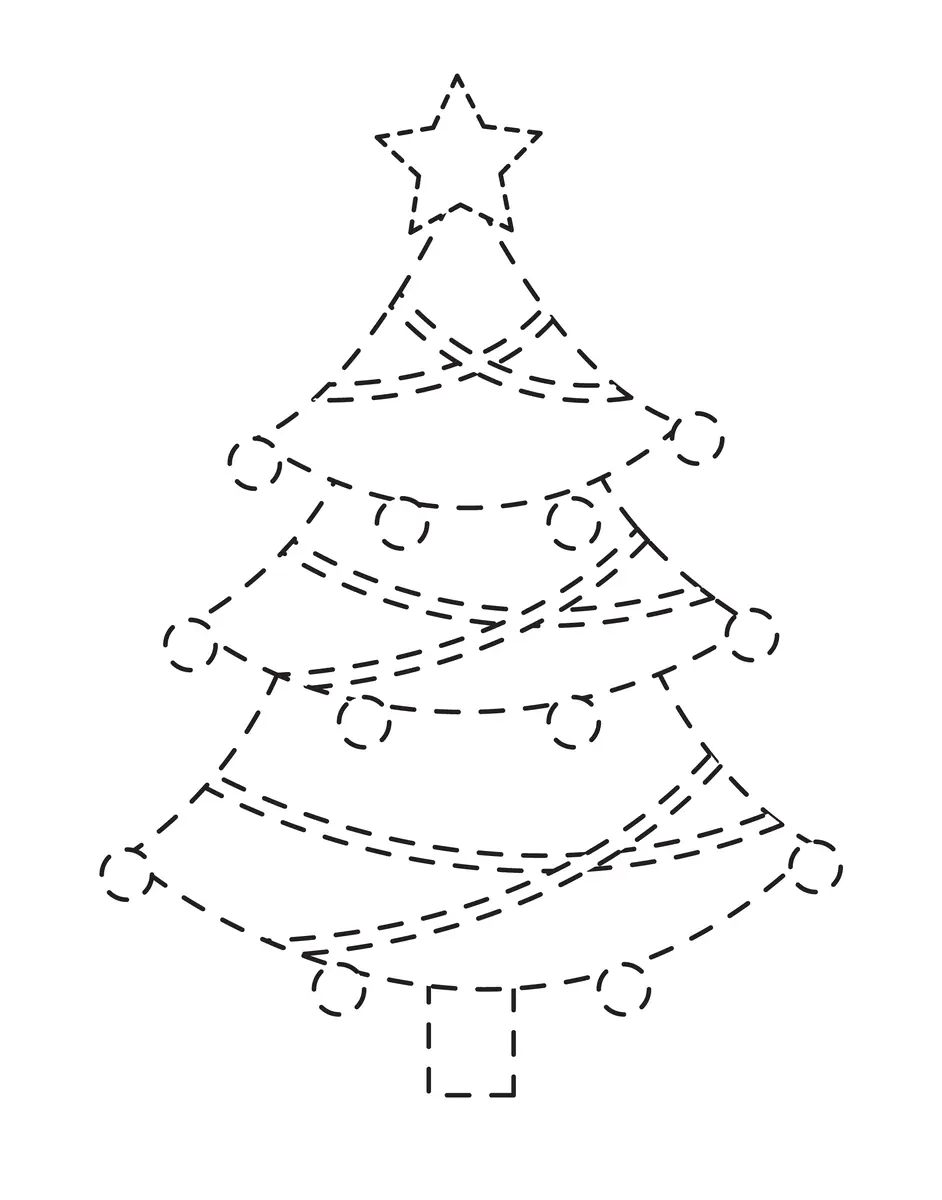 Fiche tracer et colorier un sapin de Noël à imprimer