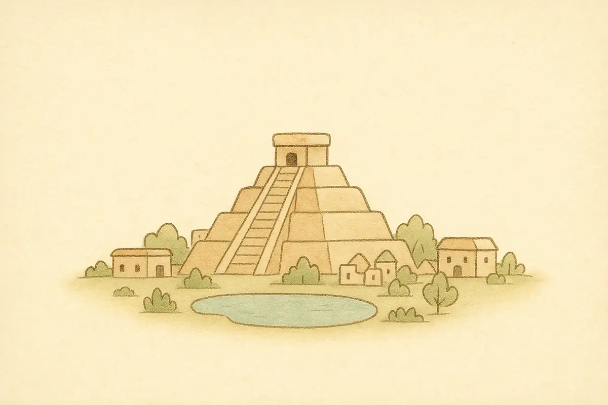Pyramide et cité aztèque