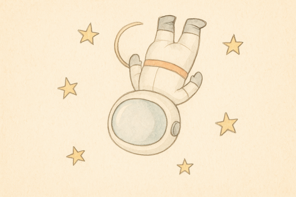 Astronaute qui flotte la tête en bas