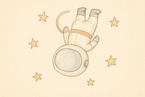 Astronaute qui flotte la tête en bas