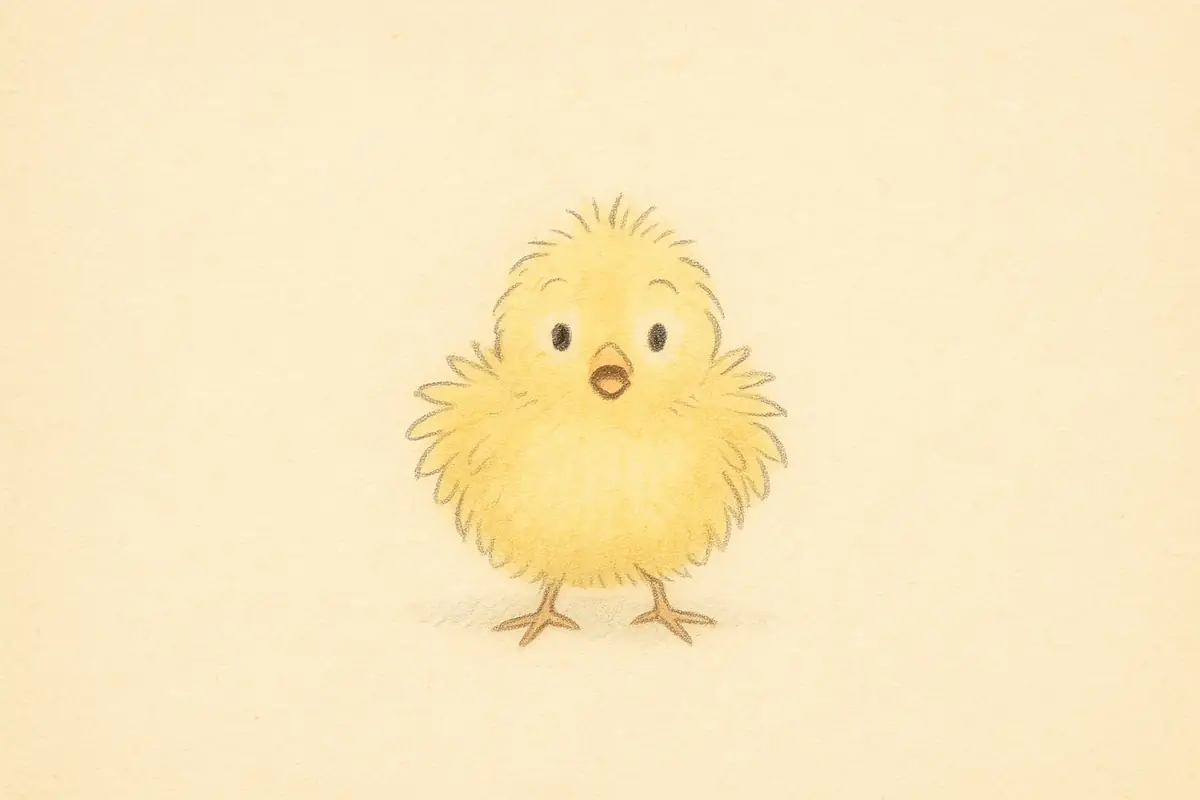 Petit poussin tout ébouriffé et surpris