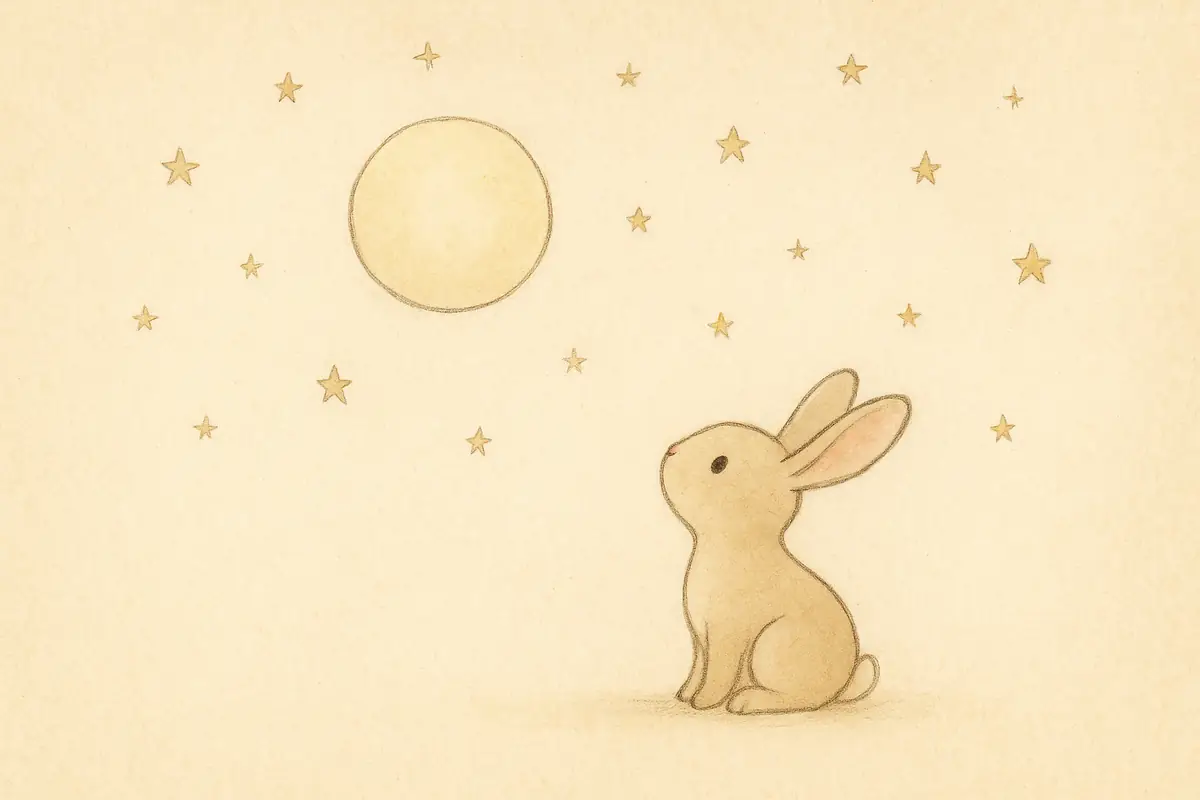 Lapin qui regarde la grande Lune dans le ciel étoilé
