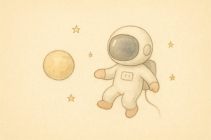 Astronaute qui flotte dans l'espace pres d'une petite planete