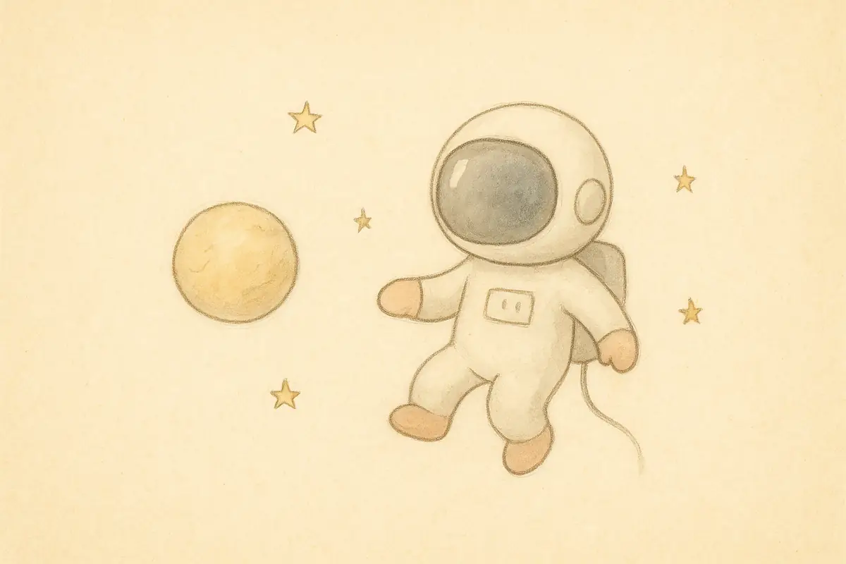 Astronaute qui flotte dans l'espace pres d'une petite planete