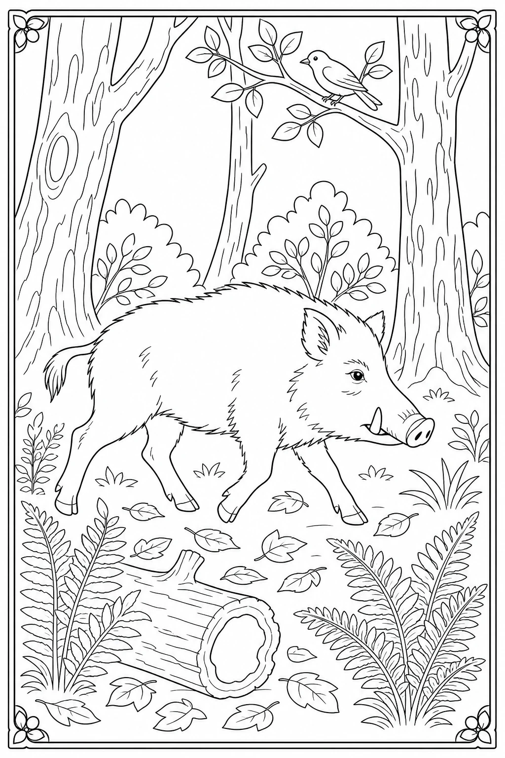 coloriage sanglier dans la forêt à imprimer