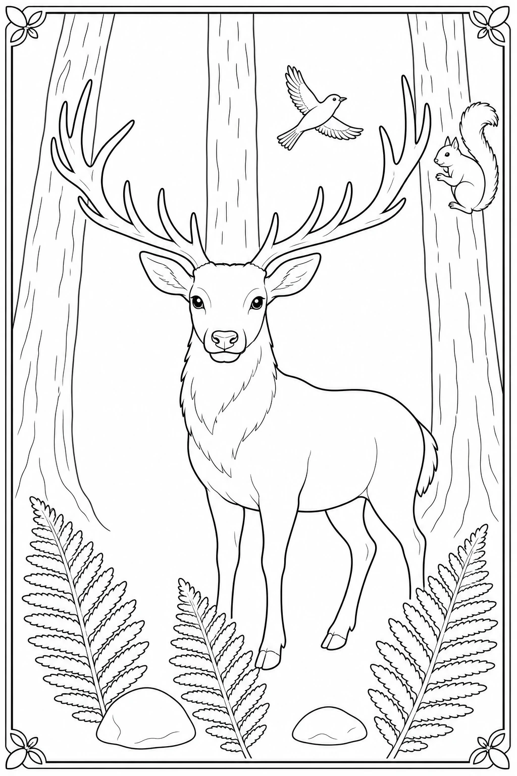 coloriage cerf entre les arbres à imprimer