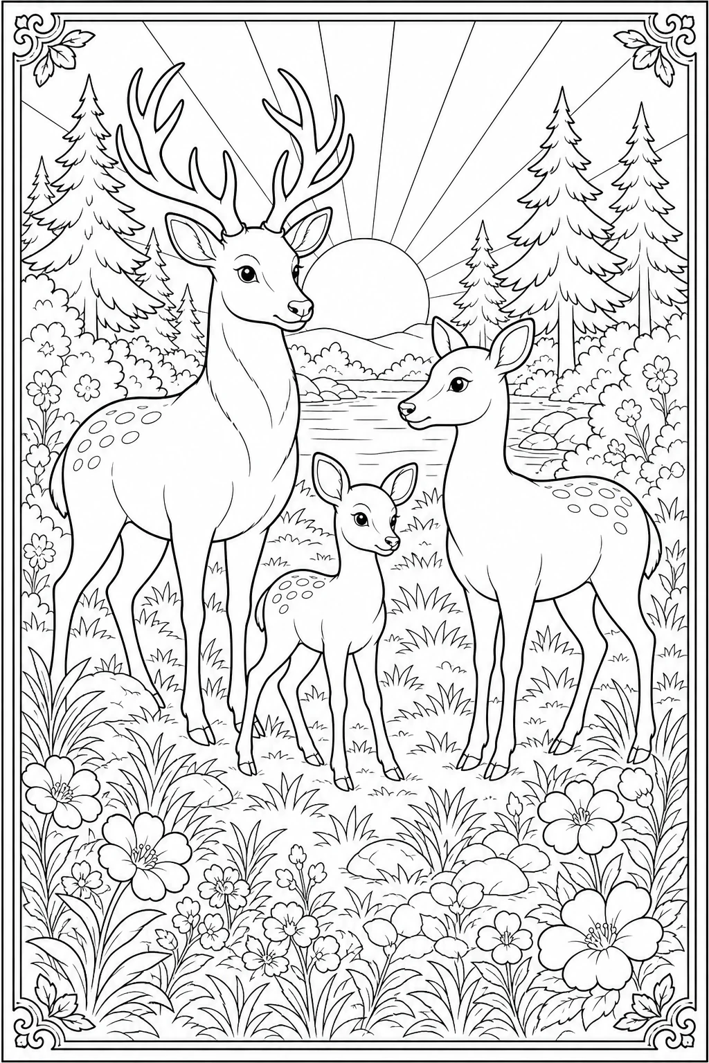coloriage famille cerf biche faon à imprimer