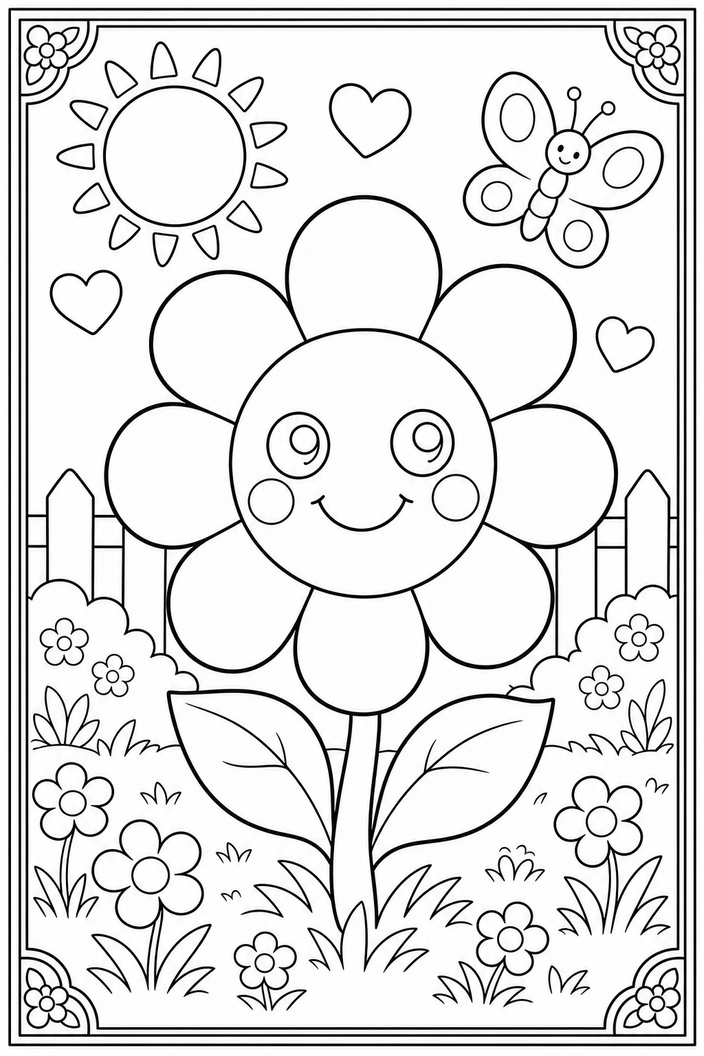 coloriage fleur kawaii souriante à imprimer