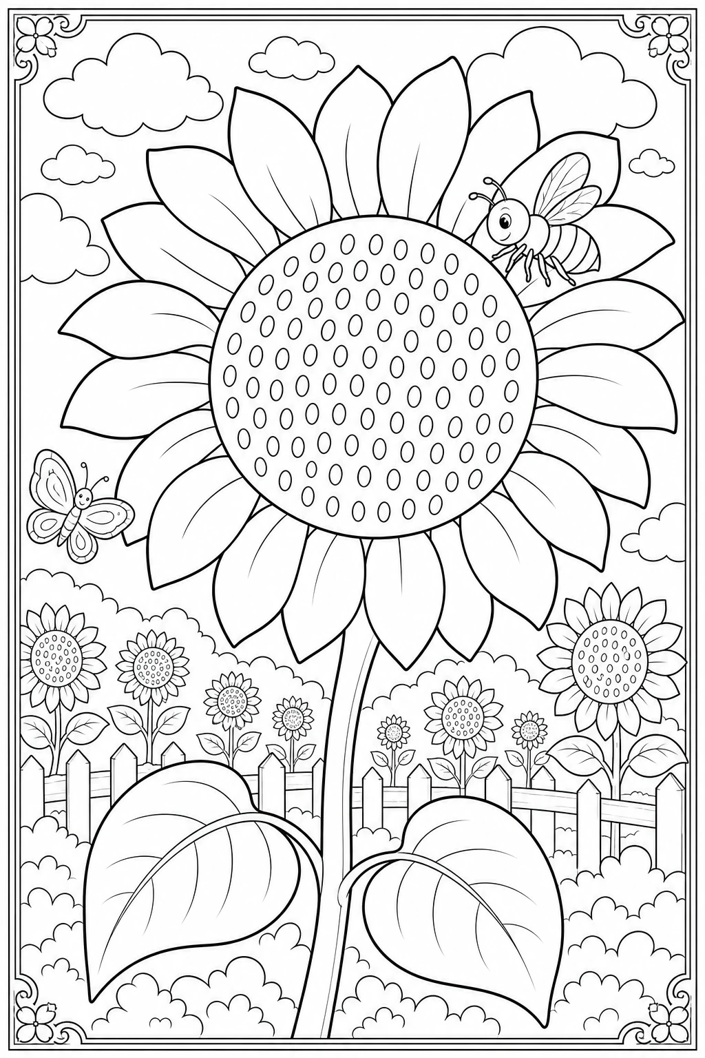 coloriage tournesol et abeille butineuse à imprimer