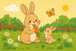 Lapin et lapereau dans un pre fleuri