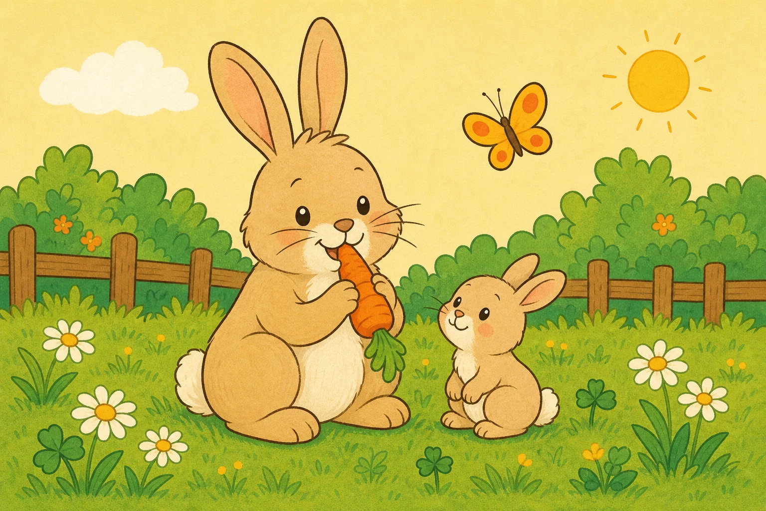 Lapin et lapereau dans un pre fleuri
