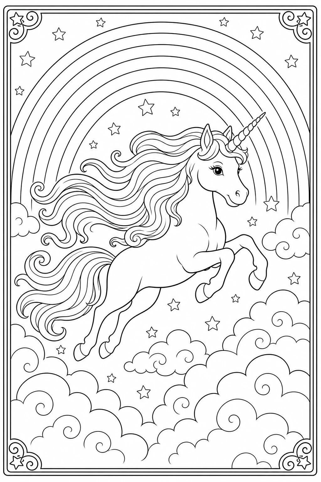 coloriage licorne arc-en-ciel à imprimer