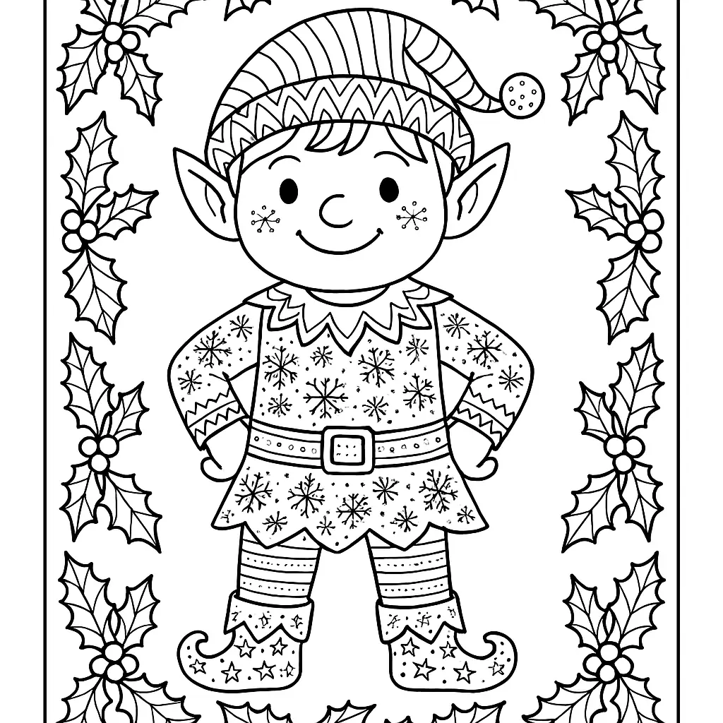 Coloriage de lutin détaillé avec motifs sur le costume à imprimer