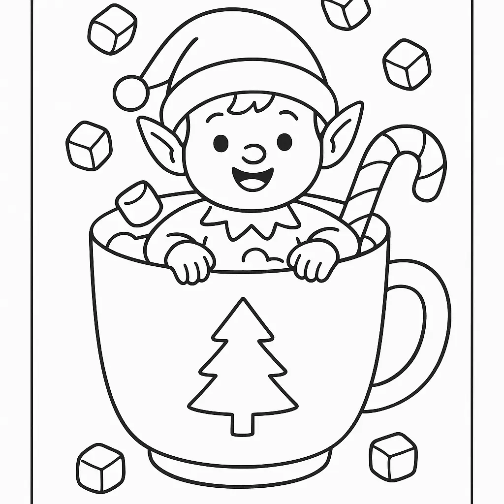 Coloriage de lutin assis dans une tasse géante à imprimer gratuitement