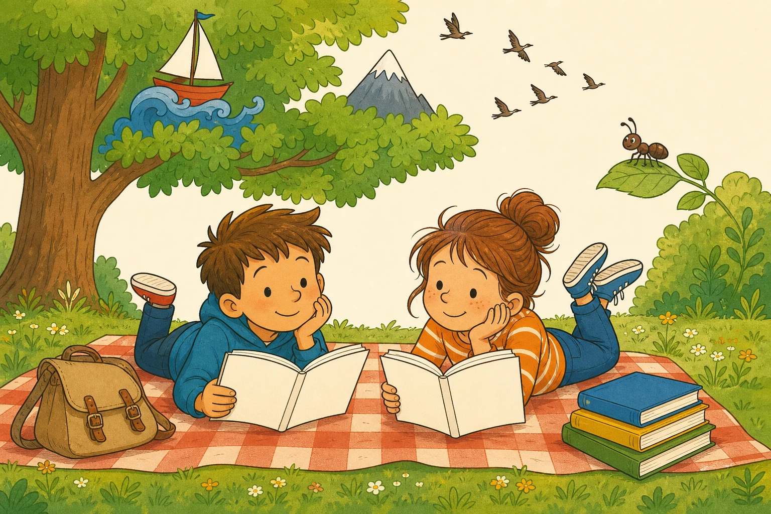 Enfants de 8 a 11 ans qui lisent et imaginent l'histoire, lecture comprehension cycle 3