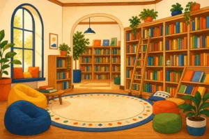 Illustration bibliotheque ecole