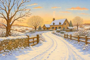 Illustration chemin campagne hiver