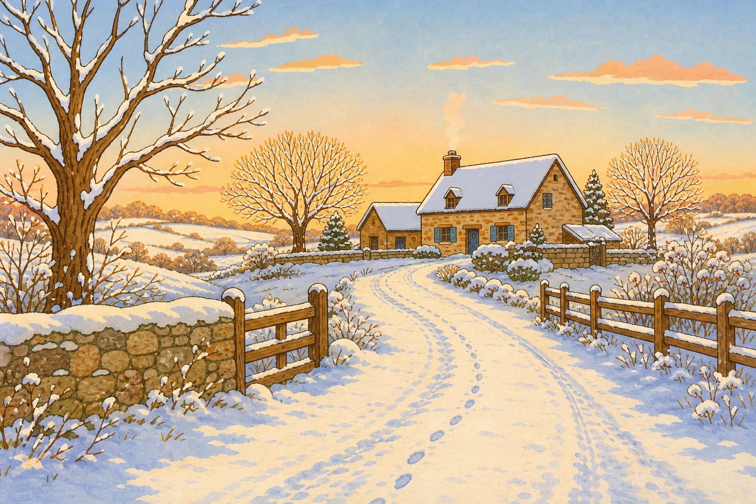 Illustration chemin campagne hiver