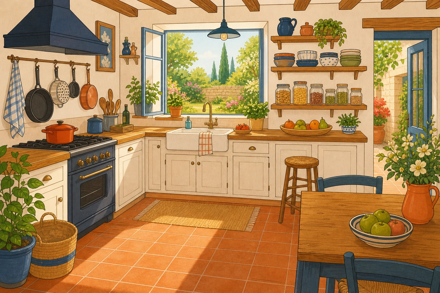 Illustration d'une cuisine de maison, pour la leçon de numération CE1