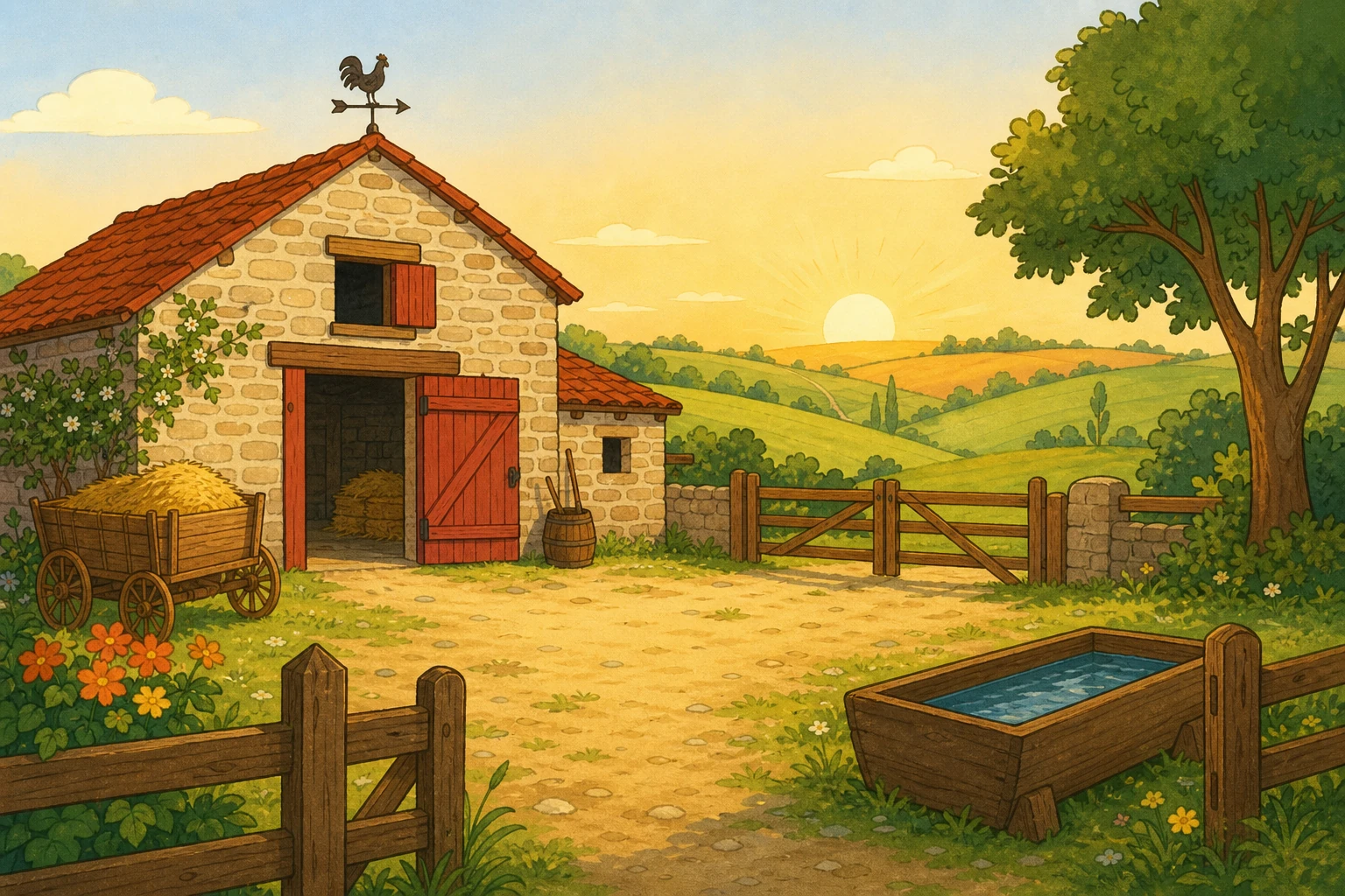 Illustration ferme cour