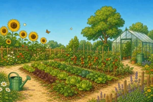 Illustration jardin potager ete