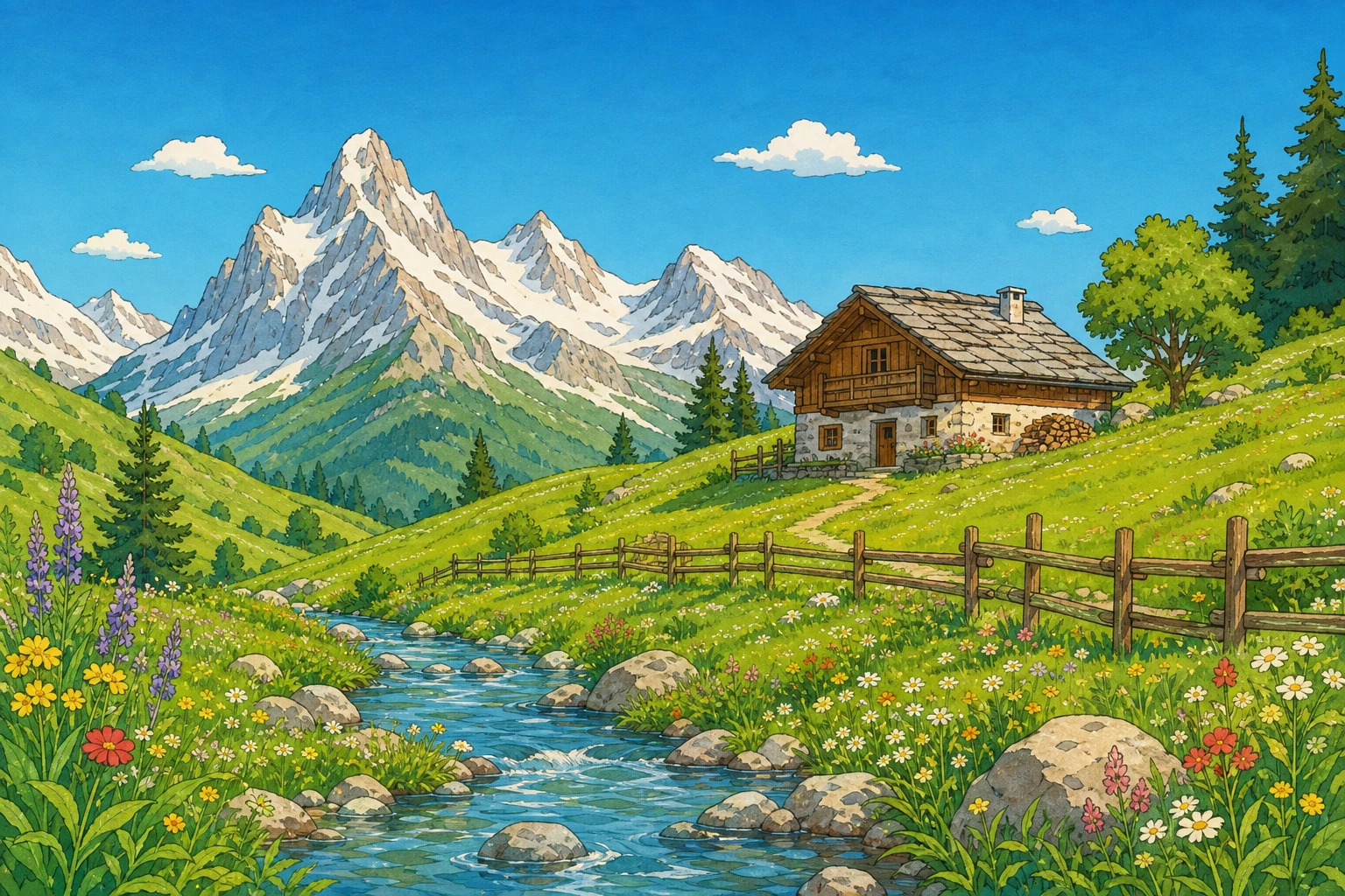 Illustration montagne alpage
