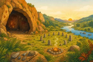 Paysage prehistorique illustre pour enfants