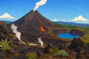Paysage de volcan illustre pour enfants