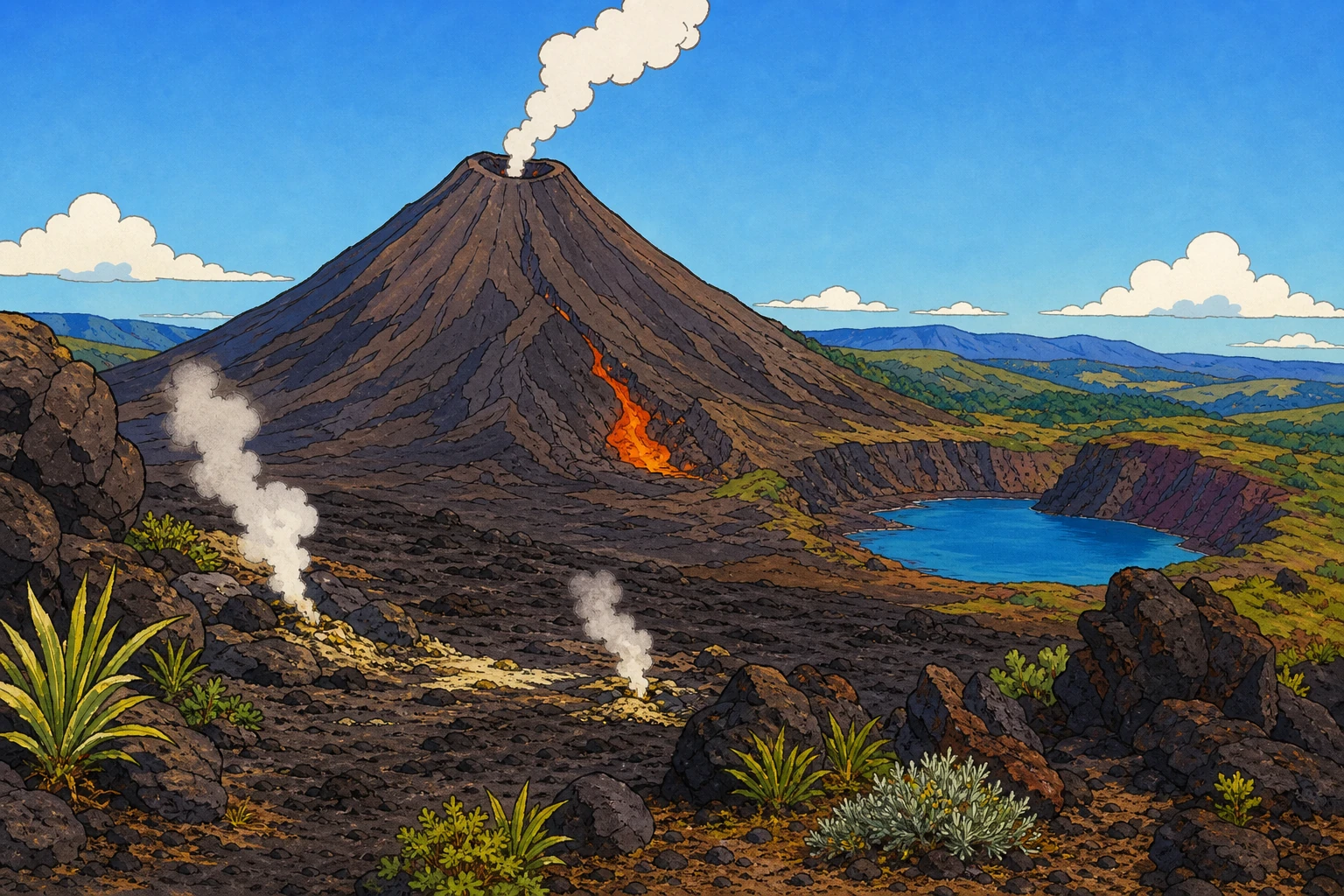 Paysage de volcan illustre pour enfants