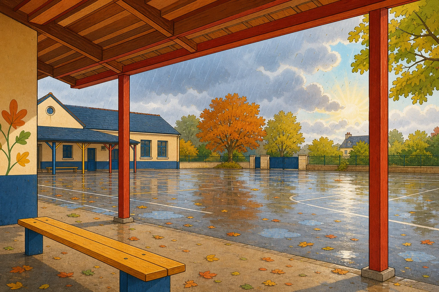 Illustration prau sous la pluie