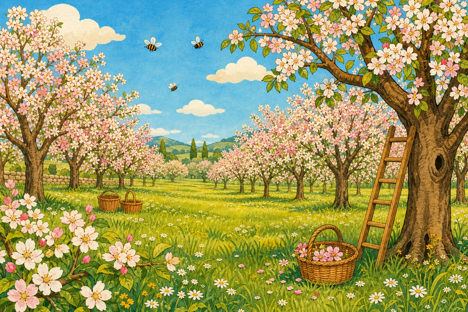 Illustration verger printemps